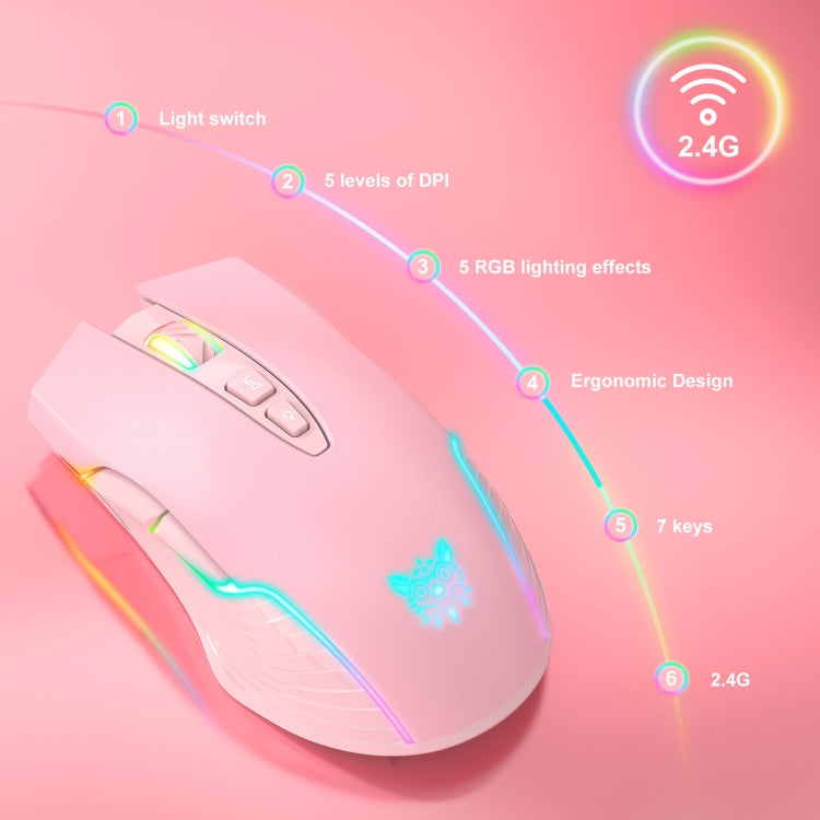 ONIKUMA CW905 2.4G RGB 燈光無線滑鼠，CW905 無線滑鼠（黑色），CW905 無線滑鼠（粉色），CW905 無線滑鼠（灰白色）
