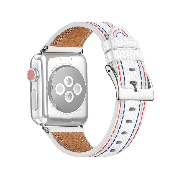 三線皮革錶帶，適用於 Apple Watch 系列，7 41mm / 6&SE&5&4 40mm / 3&2&1 38mm，7 45mm / 6&SE&5&4 44mm / 3&2&1 42mm