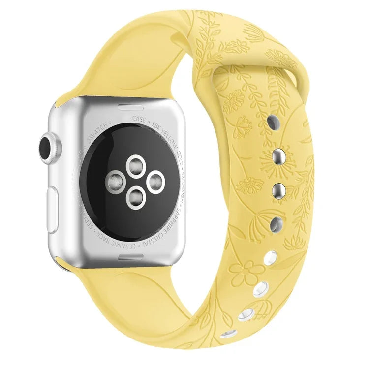 蝴蝶愛花壓紋矽膠錶帶，適用於 Apple Watch 系列，7 41mm / 6&SE&5&4 40mm / 3&2&1 38mm