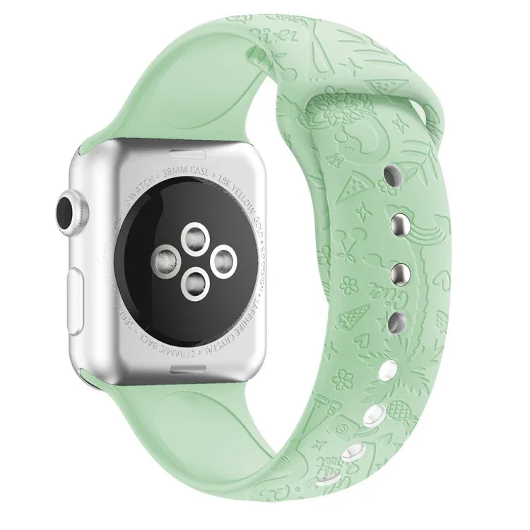 火烈鳥壓紋矽膠錶帶，適用於 Apple Watch 系列，7 41mm / 6&SE&5&4 40mm / 3&2&1 38mm，7 45mm / 6&SE&5&4 44mm / 3&2&1 42mm