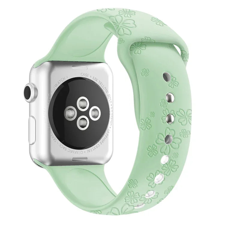 四葉草壓紋矽膠錶帶，適用於 Apple Watch 系列，7 45mm / 6&SE&5&4 44mm / 3&2&1 42mm，7 41mm / 6&SE&5&4 40mm / 3&2&1 38mm