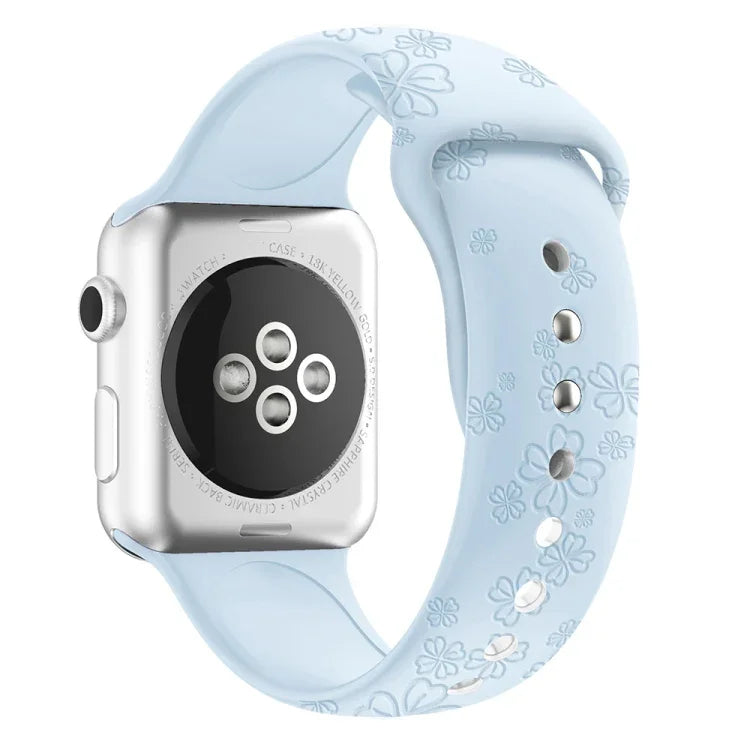 四葉草壓紋矽膠錶帶，適用於 Apple Watch 系列，7 45mm / 6&SE&5&4 44mm / 3&2&1 42mm，7 41mm / 6&SE&5&4 40mm / 3&2&1 38mm