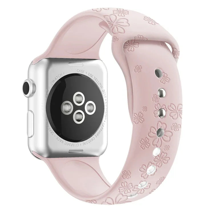 四葉草壓紋矽膠錶帶，適用於 Apple Watch 系列，7 45mm / 6&SE&5&4 44mm / 3&2&1 42mm，7 41mm / 6&SE&5&4 40mm / 3&2&1 38mm