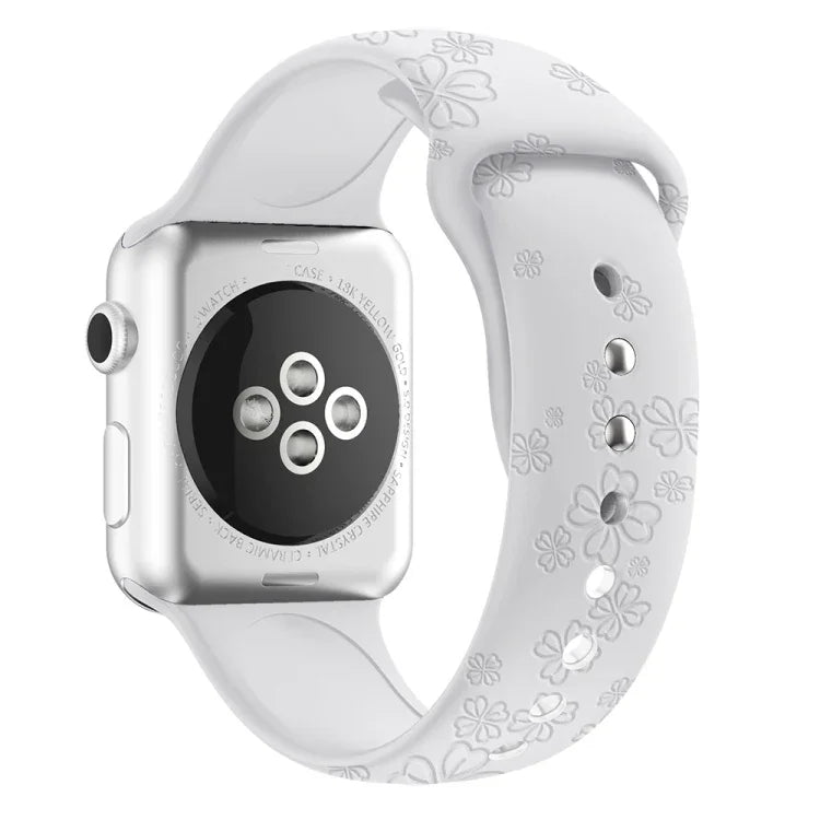 四葉草壓紋矽膠錶帶，適用於 Apple Watch 系列，7 45mm / 6&SE&5&4 44mm / 3&2&1 42mm，7 41mm / 6&SE&5&4 40mm / 3&2&1 38mm