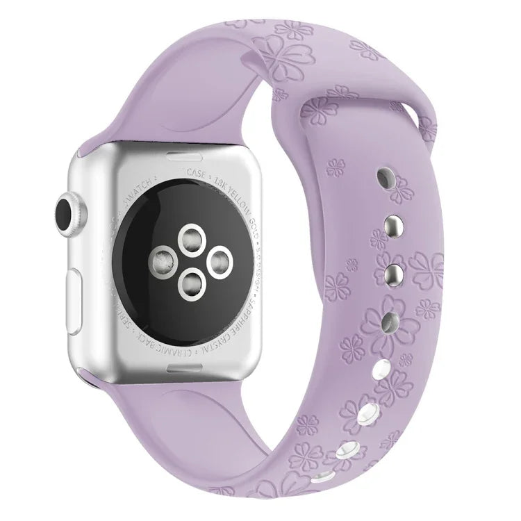 四葉草壓紋矽膠錶帶，適用於 Apple Watch 系列，7 45mm / 6&SE&5&4 44mm / 3&2&1 42mm，7 41mm / 6&SE&5&4 40mm / 3&2&1 38mm