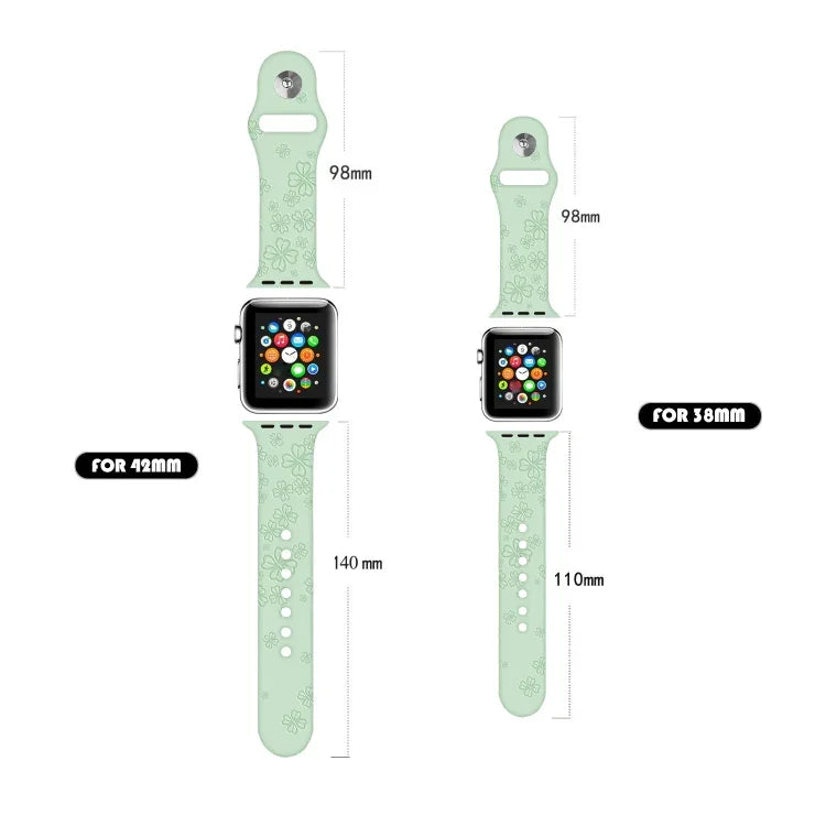 四葉草壓紋矽膠錶帶，適用於 Apple Watch 系列，7 45mm / 6&SE&5&4 44mm / 3&2&1 42mm，7 41mm / 6&SE&5&4 40mm / 3&2&1 38mm