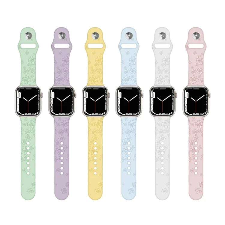 四葉草壓紋矽膠錶帶，適用於 Apple Watch 系列，7 45mm / 6&SE&5&4 44mm / 3&2&1 42mm，7 41mm / 6&SE&5&4 40mm / 3&2&1 38mm