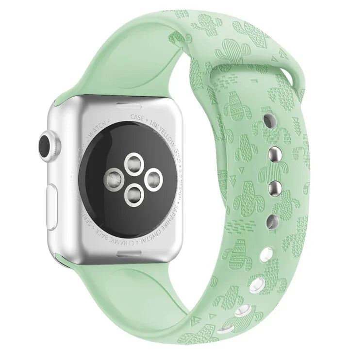 Cactus Embossing Silicone Watchband For Apple Watch Series, 7 41mm / 6&SE&5&4 40mm / 3&2&1 38mm, 7 45mm / 6&SE&5&4 44mm / 3&2&1 42mm