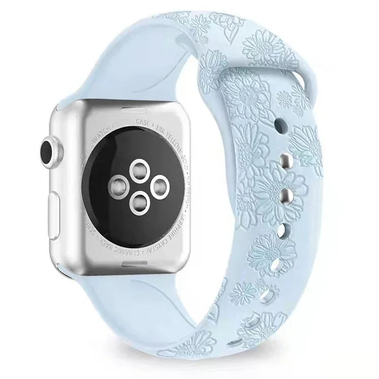 向日葵壓紋矽膠錶帶，適用於 Apple Watch 系列，7 41mm / 6&SE&5&4 40mm / 3&2&1 38mm，7 45mm / 6&SE&5&4 44mm / 3&2&1 42mm