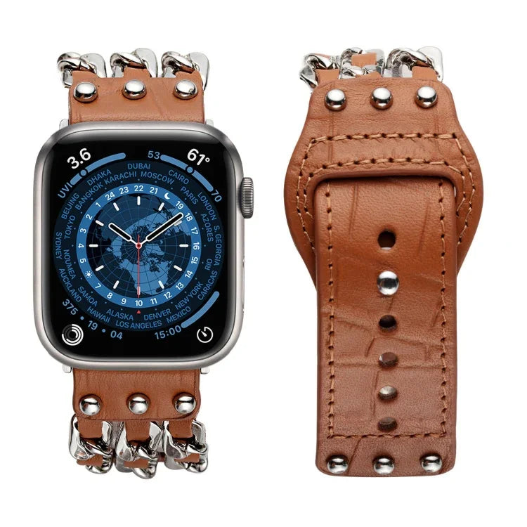 真皮男款風格錶帶，適用於 Apple Watch 系列，7 41mm / 6&SE&5&4 40mm / 3&2&1 38mm，7 45mm / 6&SE&5&4 44mm / 3&2&1 42mm