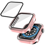 Double-Row Diamond PC+Tempered Glass Watch Case For Apple Watch Series, 3&2&1 38mm, 3&2&1 42mm