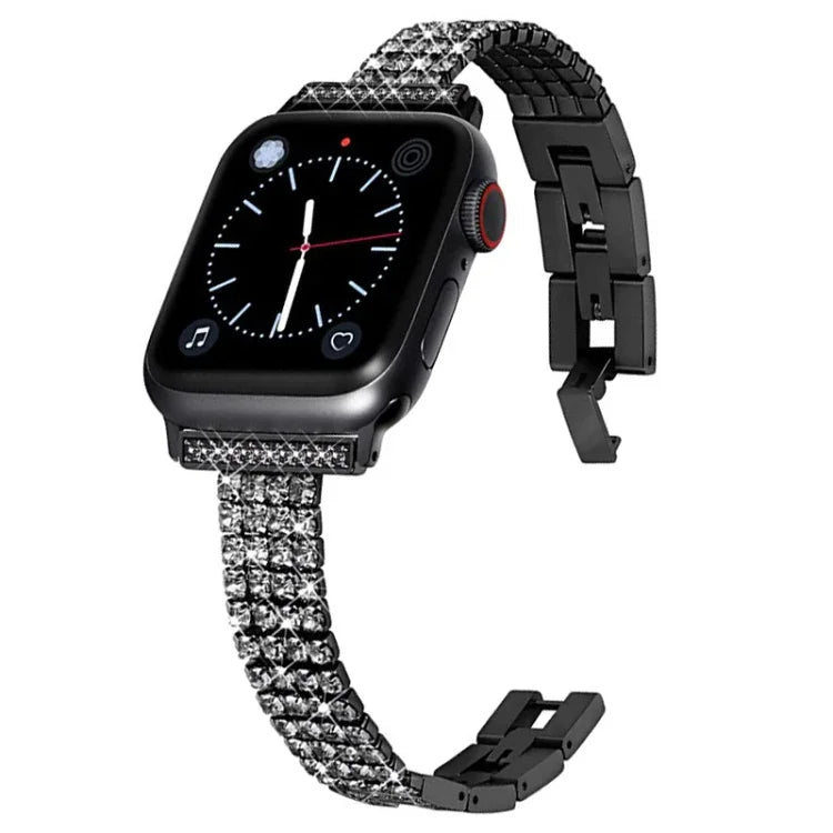 四排鑲鑽金屬錶帶，適用於Apple Watch Series，7 41mm / 6&SE&5&4 40mm / 3&2&1 38mm，7 45mm / 6&SE&5&4 44mm / 3&2&1 42mm