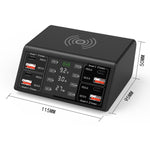 838w 9 合 1 100W 4 PD 3.0 USB-C / Type-C + 4 QC 3.0 USB 埠智能數字顯示無線充電器，EU 插頭，美國插頭，英國插頭，澳洲插頭