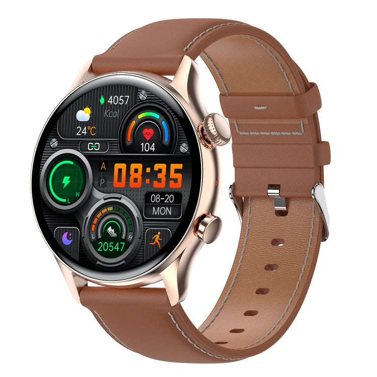HK8Pro 1.36 吋 AMOLED 螢幕皮革錶帶智慧手錶，支援 NFC 功能／血氧監測，皮革錶帶（黑色）、皮革錶帶（金色）、皮革錶帶（銀色）