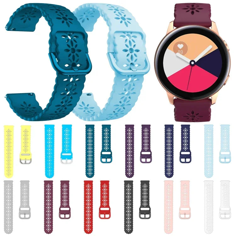 梅花鏤空矽膠錶帶，適用於 Samsung Galaxy Watch4 40/44mm，Samsung Galaxy Watch4 Classic 42/46mm