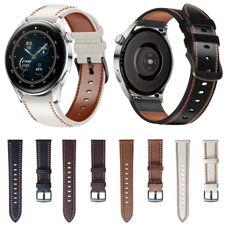 縫線真皮錶帶，適用於 Samsung Galaxy Watch 3 45mm，Huawei Watch GT 3 46mm