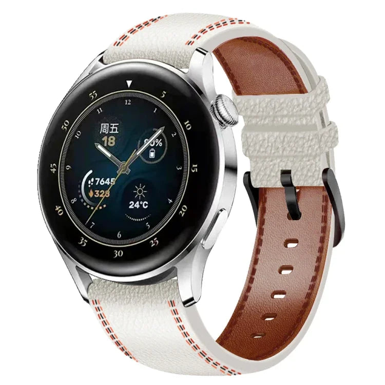 縫線真皮錶帶，適用於 Samsung Galaxy Watch 3 45mm，Huawei Watch GT 3 46mm