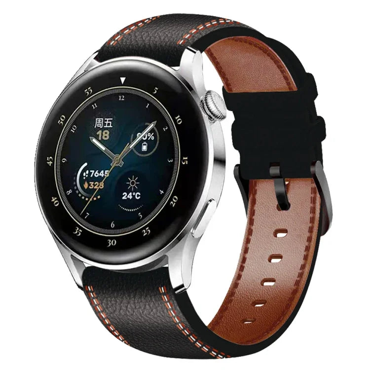 縫線真皮錶帶，適用於 Samsung Galaxy Watch 3 45mm，Huawei Watch GT 3 46mm