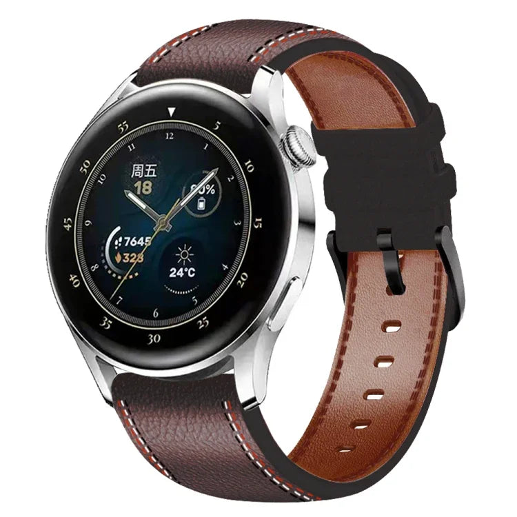 縫線真皮錶帶，適用於 Samsung Galaxy Watch 3 45mm，Huawei Watch GT 3 46mm