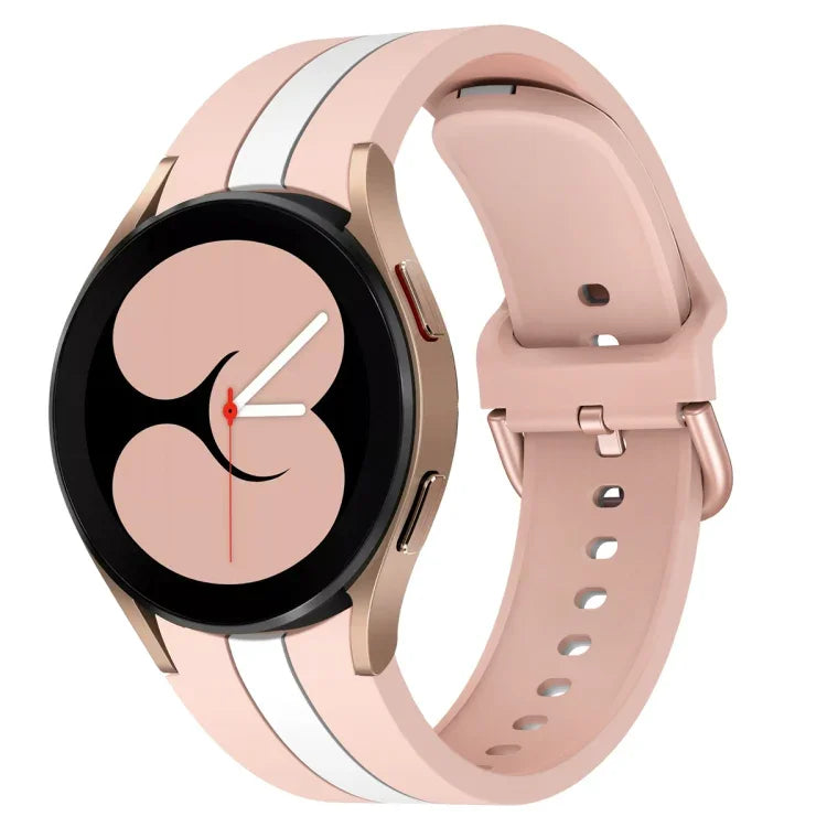 適用於 Samsung Galaxy Watch4 40/44mm／Watch4 Classic 42/46mm 三條直條雙色矽膠錶帶