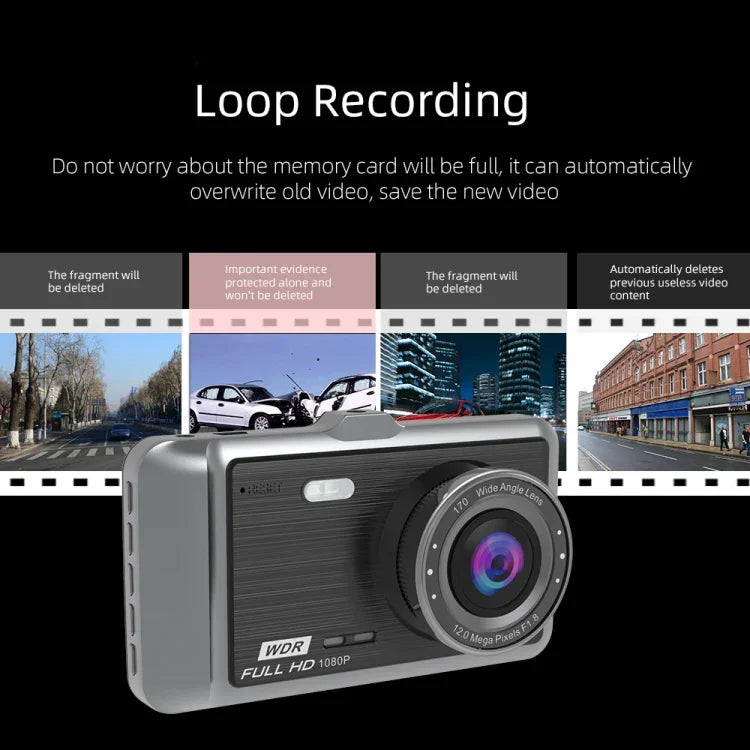 Anytek A60 車用 4 吋 IPS 螢幕高清 1080P 170 度廣角雙鏡頭 ADAS 行車記錄器，A60
