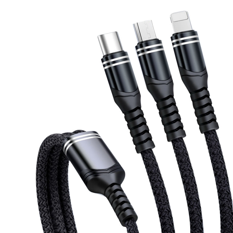 6A 66W 三合一 USB 轉 8 Pin + Micro USB + USB-C / Type-C 快充編織數據線，USB 轉 8 Pin+Micro USB+Type-C