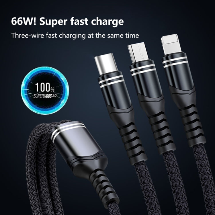 6A 66W 三合一 USB 轉 8 Pin + Micro USB + USB-C / Type-C 快充編織數據線，USB 轉 8 Pin+Micro USB+Type-C