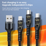 6A 66W 三合一 USB 轉 8 Pin + Micro USB + USB-C / Type-C 快充編織數據線，USB 轉 8 Pin+Micro USB+Type-C