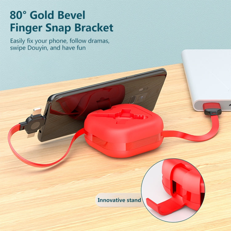三合一 USB 轉 8Pin + Micro USB + USB-C / Type-C 伸縮充電線附手機支架