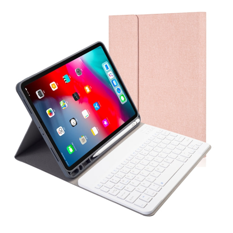 布紋可拆卸磁吸藍牙鍵盤橫翻皮革保護套，適用於 iPad Pro 11 2020 / 2018，帶支架和筆槽，RK11，RK11D 背光