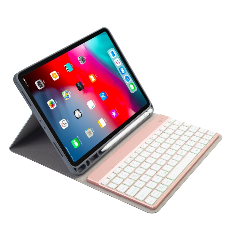 RK11A 背光 TPU 多色光藍牙鍵盤橫翻皮革保護套，適用於 iPad Pro 11 2020 / 2018，帶支架和筆槽