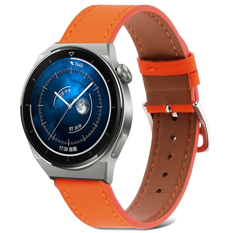 素面織紋真皮錶帶，適用於 Samsung Galaxy Watch4 20mm，適用於 Huawei Watch GT 3 Pro 22mm