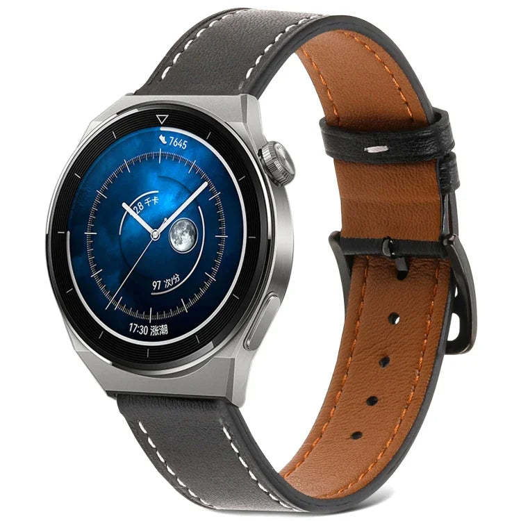 素面織紋真皮錶帶，適用於 Samsung Galaxy Watch4 20mm，適用於 Huawei Watch GT 3 Pro 22mm