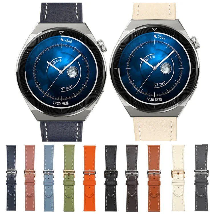 素面織紋真皮錶帶，適用於 Samsung Galaxy Watch4 20mm，適用於 Huawei Watch GT 3 Pro 22mm