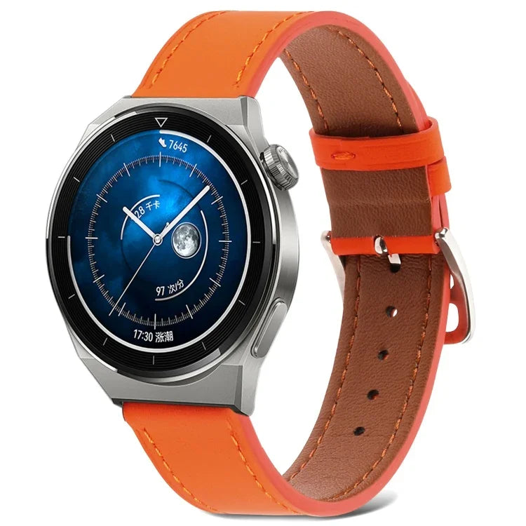 素面織紋真皮錶帶，適用於 Samsung Galaxy Watch4 20mm，適用於 Huawei Watch GT 3 Pro 22mm