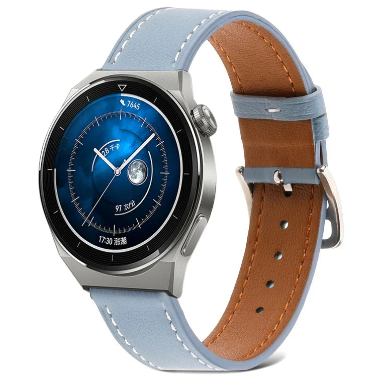 素面織紋真皮錶帶，適用於 Samsung Galaxy Watch4 20mm，適用於 Huawei Watch GT 3 Pro 22mm