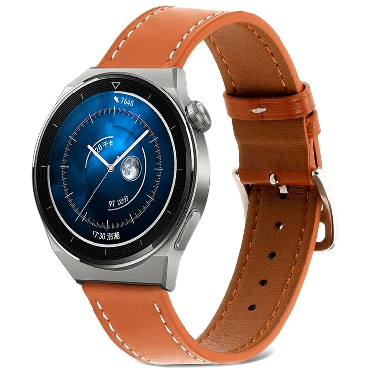 素面織紋真皮錶帶，適用於 Samsung Galaxy Watch4 20mm，適用於 Huawei Watch GT 3 Pro 22mm