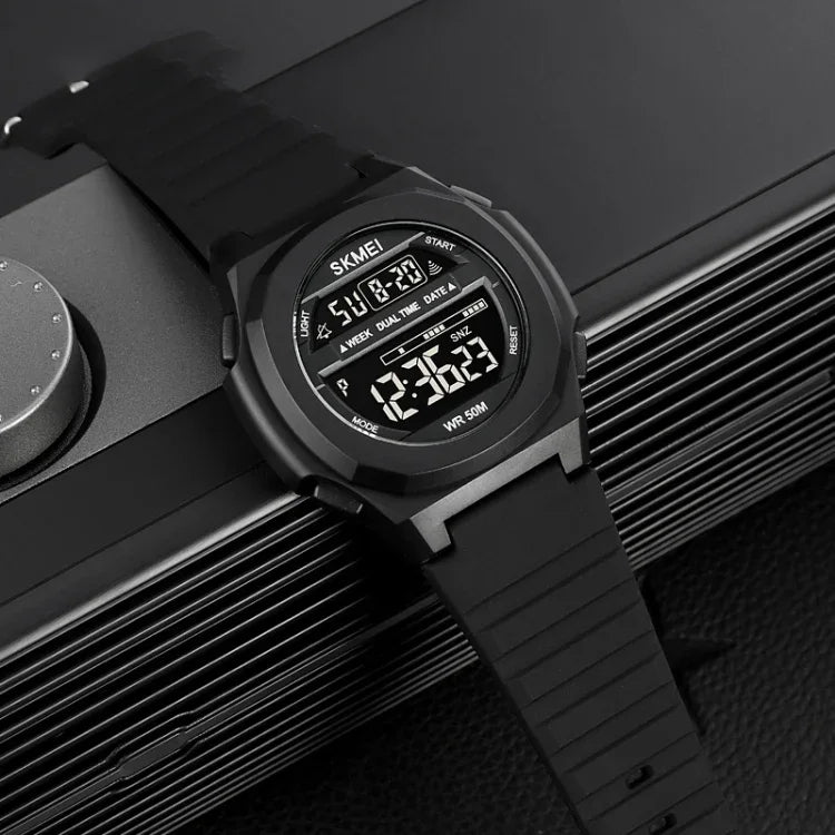 SKMEI 1821 不鏽鋼錶扣矽膠錶帶電子錶