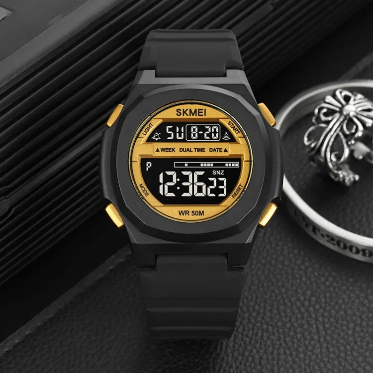 SKMEI 1821 不鏽鋼錶扣矽膠錶帶電子錶