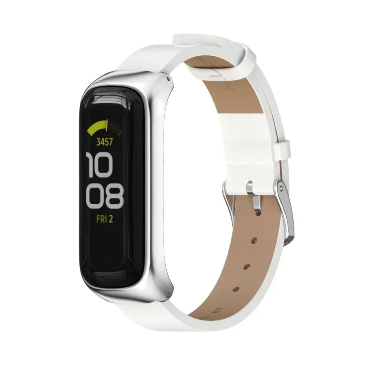 MIJOBS 金屬錶殼麂皮皮革錶帶，適用於 Samsung Galaxy Fit 2