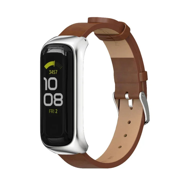 MIJOBS Metal Case Microfiber Leather Watch Band, For Samsung Galaxy Fit 2