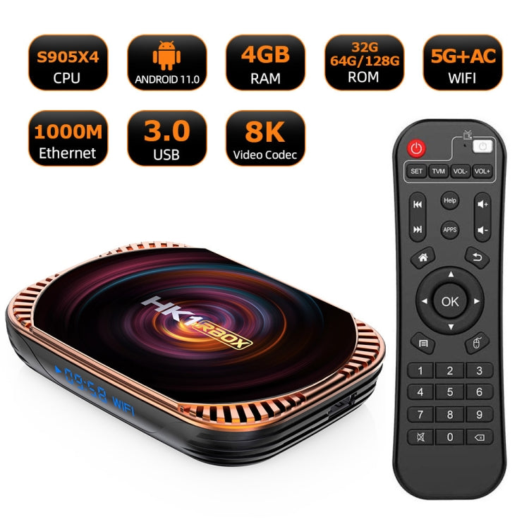 MECOOL HK1RBOX X4 4K電視盒，Android 11 Amlogic S905X4 CPU，帶遙控器，4GB+32GB，4GB+64GB，4GB+128GB