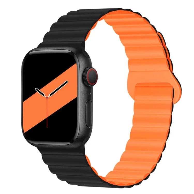 Reverse Buckle Magnetic Silicone Watch Band For Apple Watch Series, 7 45mm / 6&SE&5&4 44mm / 3&2&1 42mm, 7 41mm / 6&SE&5&4 40mm / 3&2&1 38mm
