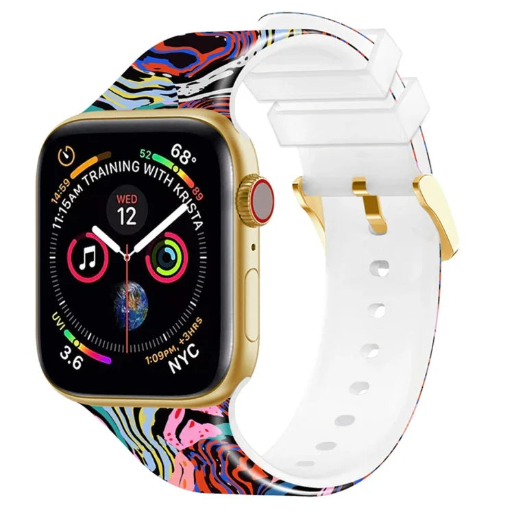 方形錶扣彩印錶帶，適用於 Apple Watch 系列，7 45mm / 6&SE&5&4 44mm / 3&2&1 42mm，7 41mm / 6&SE&5&4 40mm / 3&2&1 38mm