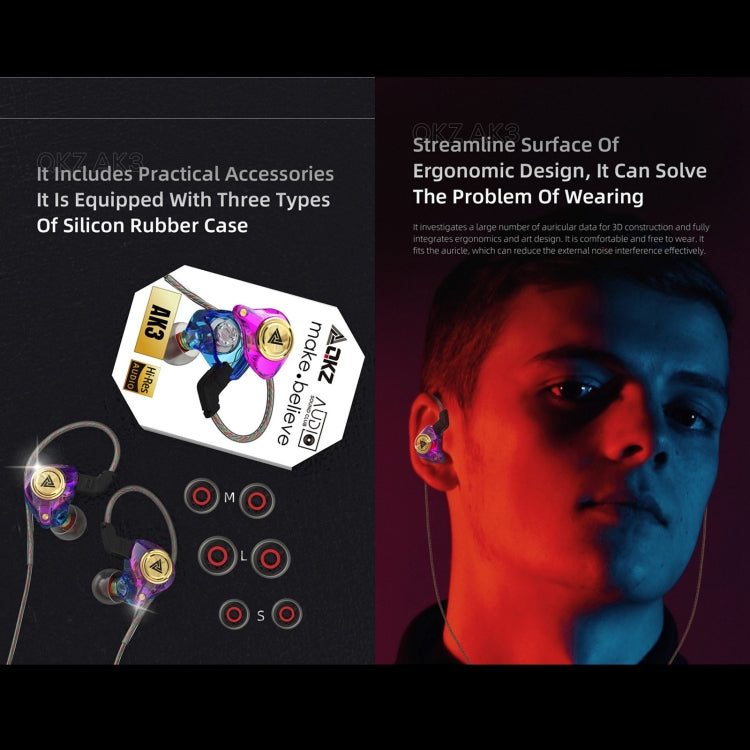 QKZ AK3 FiLe In-ear Subwoofer Wire-controlled Earphone with Mic