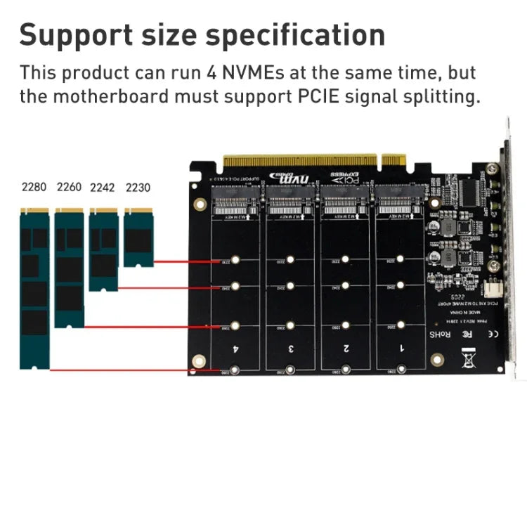 PH44 NVME 四磁碟陣列卡 PCI-E 訊號分割陣列卡