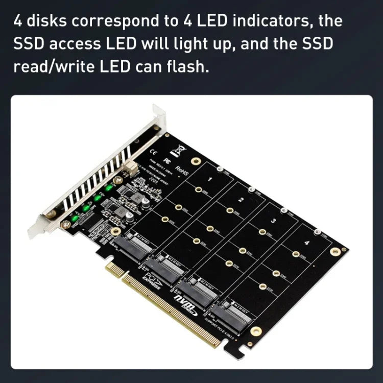 PH44 NVME 四磁碟陣列卡 PCI-E 訊號分割陣列卡
