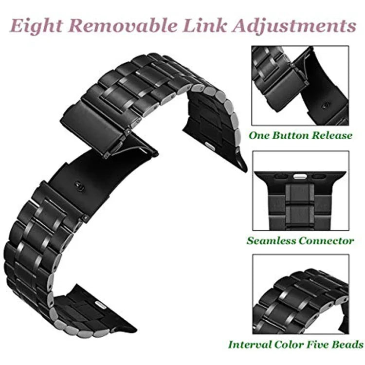 五珠不鏽鋼錶帶，適用於 Apple Watch 系列，7 45mm / 6&SE&5&4 44mm / 3&2&1 42mm，7 41mm / 6&SE&5&4 40mm / 3&2&1 38mm