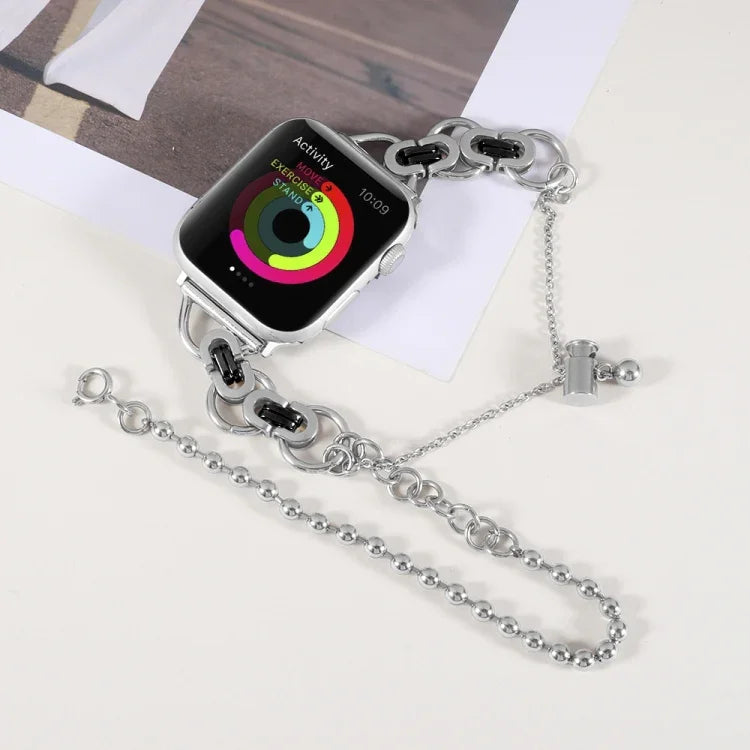 雙鍊兩珠不鏽鋼錶帶，適用於 Apple Watch 系列，7 45mm / 6&SE&5&4 44mm / 3&2&1 42mm，7 41mm / 6&SE&5&4 40mm / 3&2&1 38mm