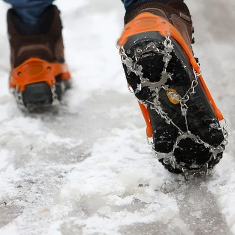 1 Pair 19 Teeth Anti-Slip Ice Gripper Hiking Climbing Chain Shoes Covers, 19 Teeth Size:L(Black), 19 Teeth Size:L(Orange), 19 Teeth Size:XL(Black), 19 Teeth Size:XL(Orange)